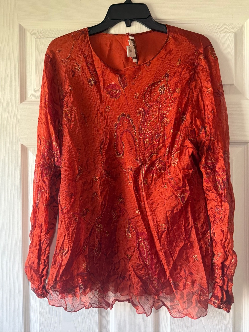 Doncaster orange Paisley silk Long Sleeve blouse